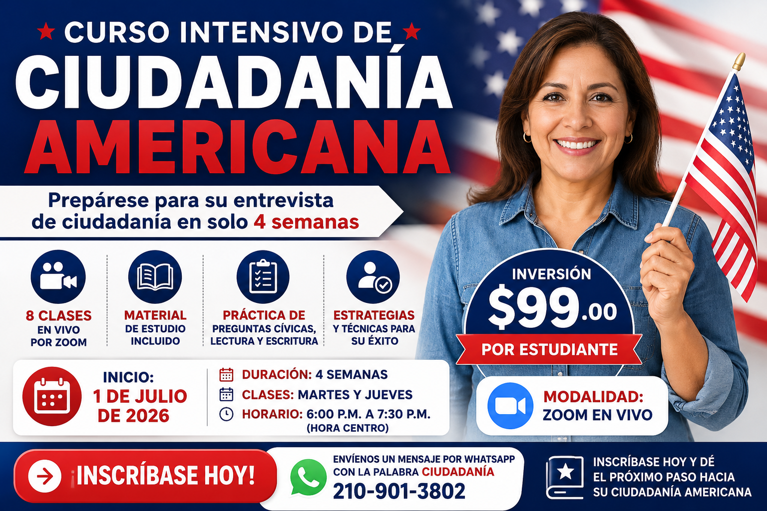 Clases de Ciudadanía Americana por Zoom-Programa de 1 Mes